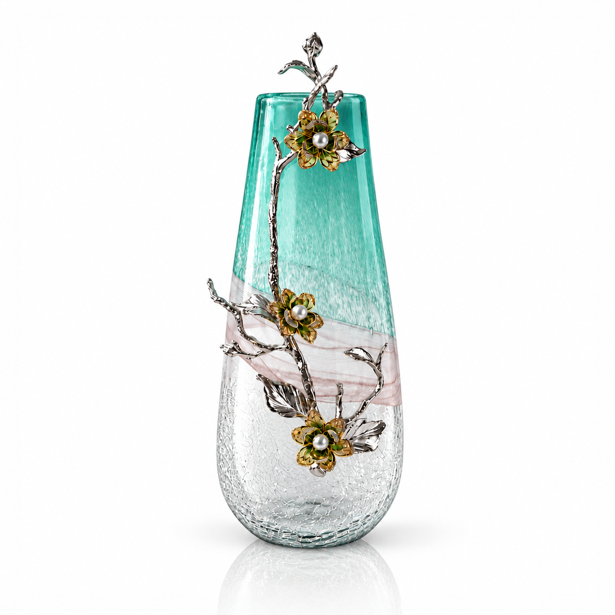 Zinc Alloy Seagreen Glass Flower Vase
